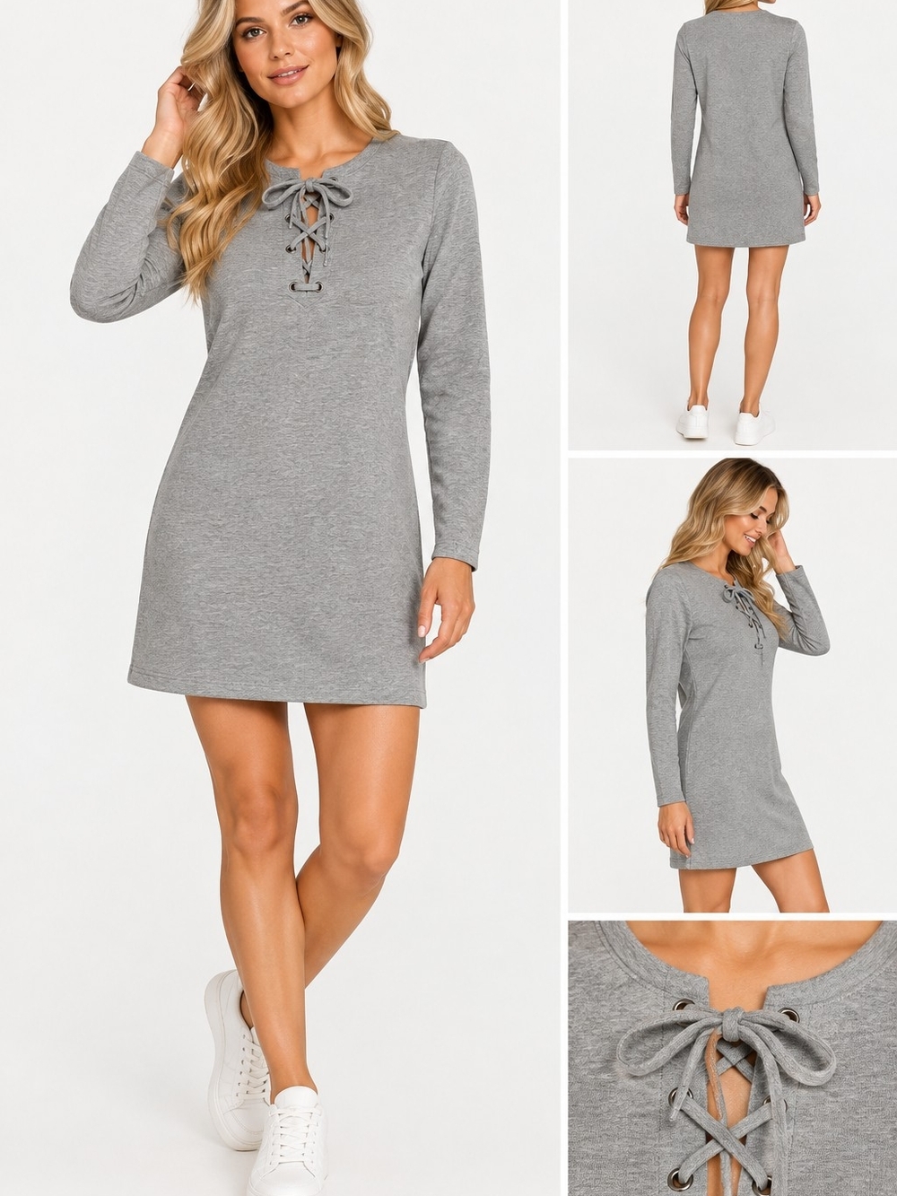 J.Crew Mercantile Women's Gray Lace-Up Long Sleeve Dress Size S
